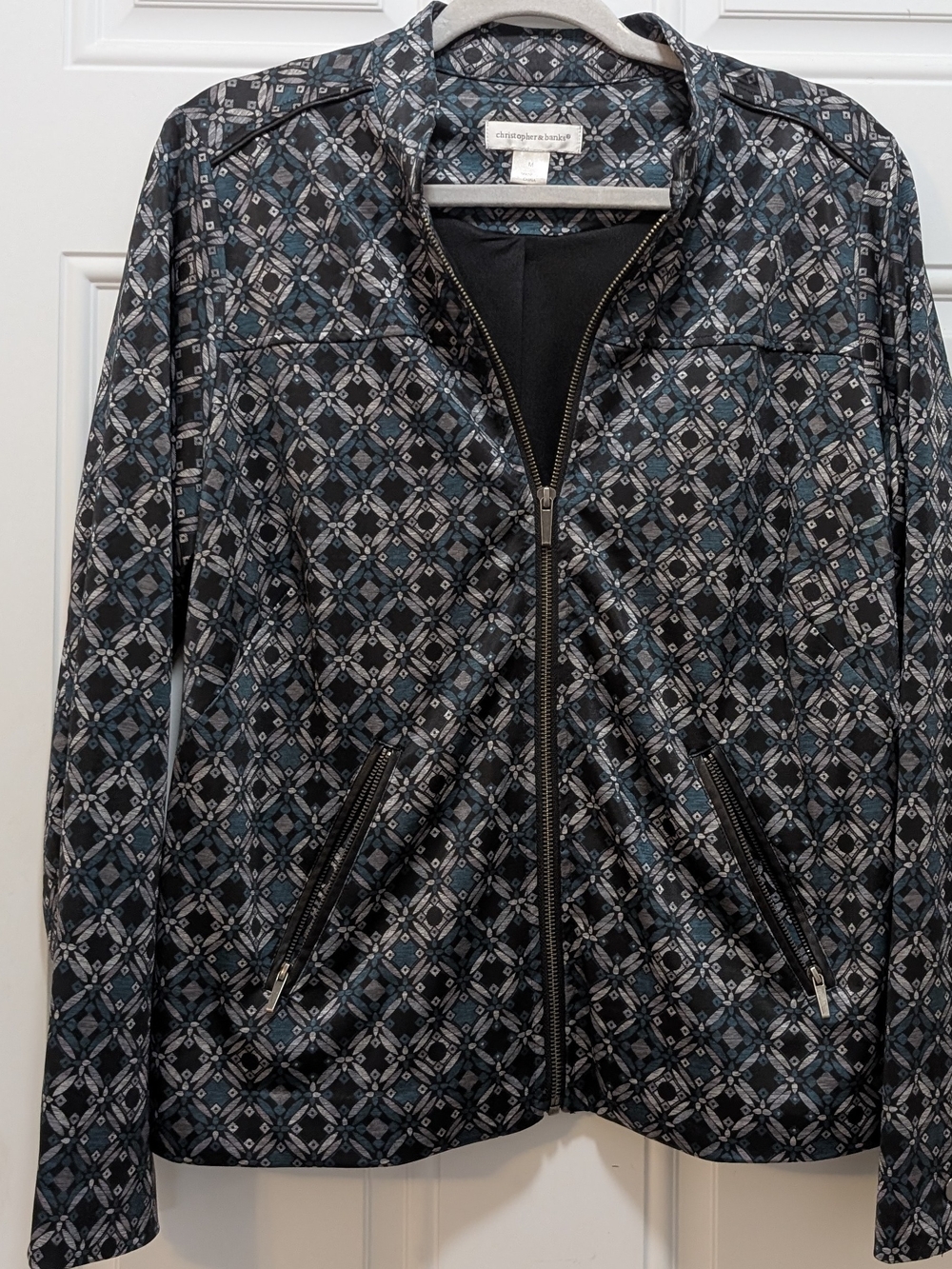 Christopher & Banks Women's Black Geometric Zip Jacket
